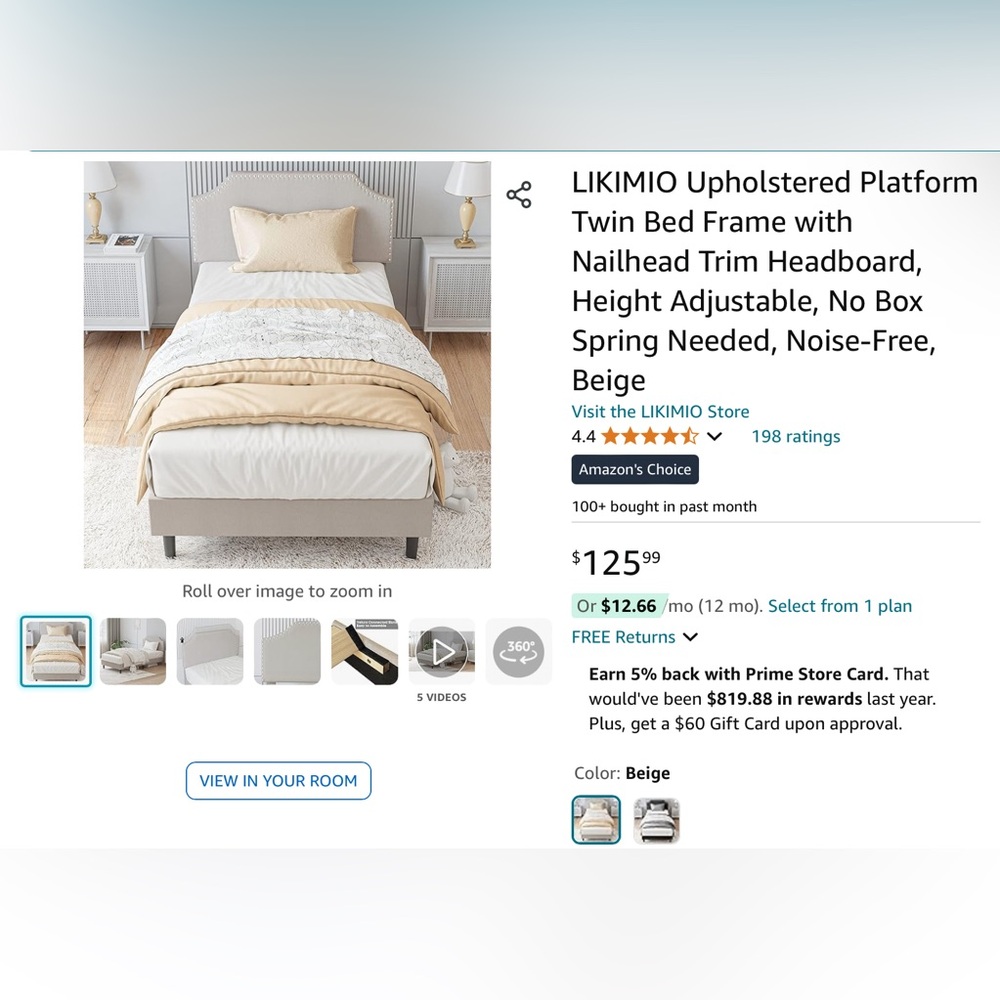 LIKIMIO Upholstered Platform Twin Bed Frame